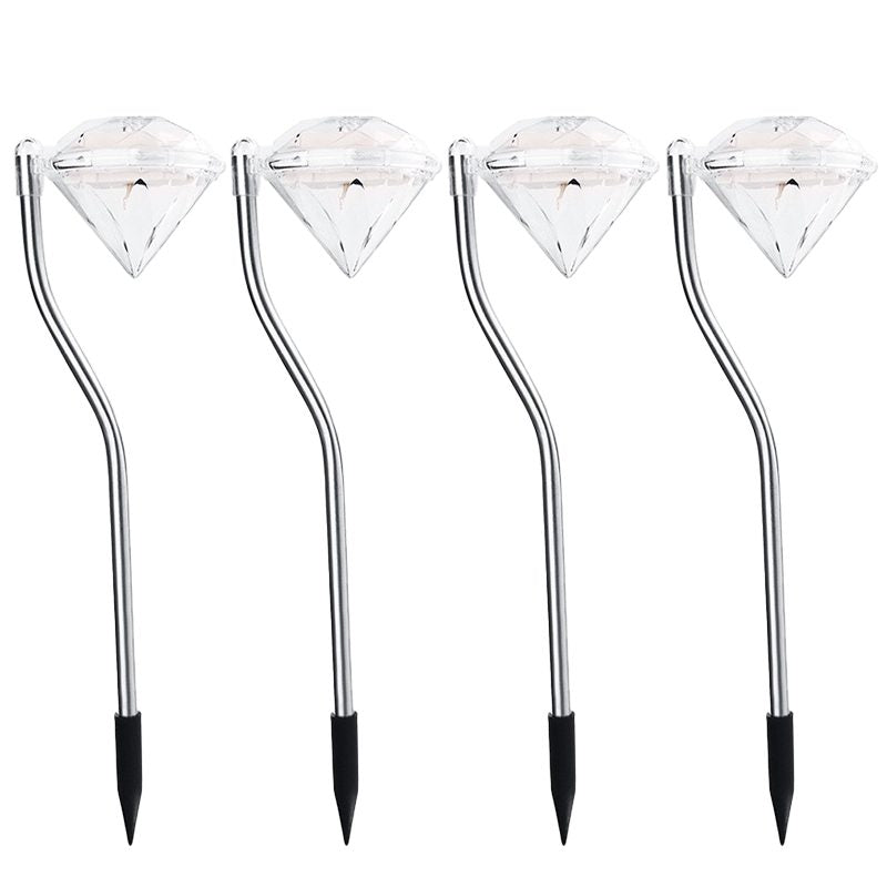 Lampa solara LED pentru Gradina, Klevo, Set 4 Bucati, Tip Diamant, Inaltime 30 x 9 cm, 2V, ABS, 600mAh, Lumina Multicolor, Argintiu