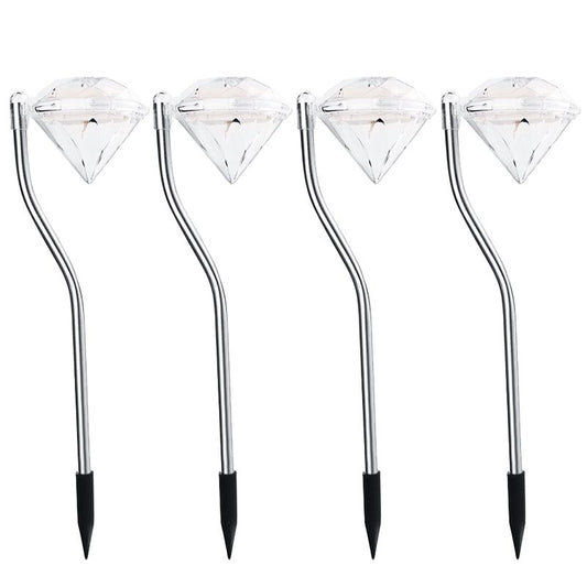 Lampa solara LED pentru Gradina, Klevo, Set 4 Bucati, Tip Diamant, Inaltime 30 x 9 cm, 2V, ABS, 600mAh, Lumina Multicolor, Argintiu