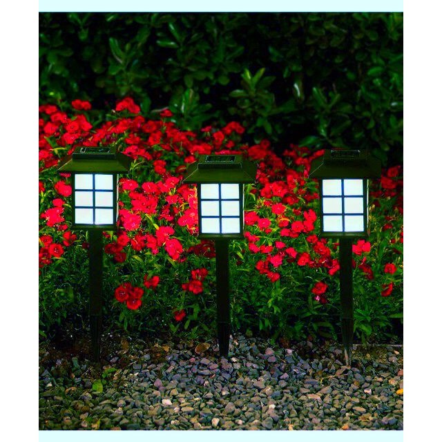 Lampa solara pentru gradina, Klevo, Set 2 Bucati, Tip Felinar la Pamant, LED Lumina Albastra, 38 x 8.6 x 8.6 cm, Negru