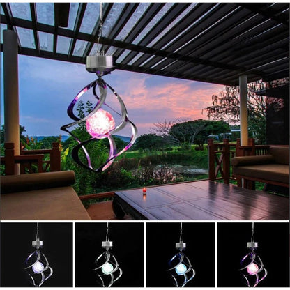 Lampa solara LED RGB spirala pentru gradina/terasa Klevo, se roteste de la vant, 35 x 5.5 cm, rezistenta la apa, 2V, 600 mAh, multicolor