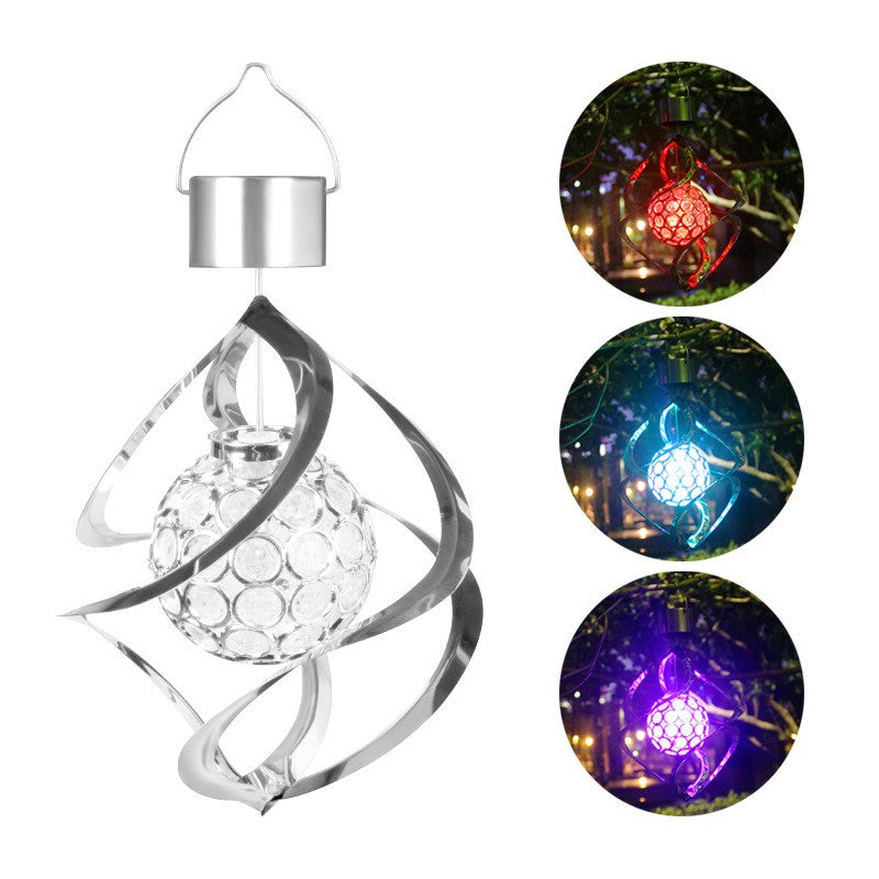 Lampa solara LED RGB spirala pentru gradina/terasa Klevo, se roteste de la vant, 35 x 5.5 cm, rezistenta la apa, tip glob de cristal, 2V, 600 mAh, multicolor