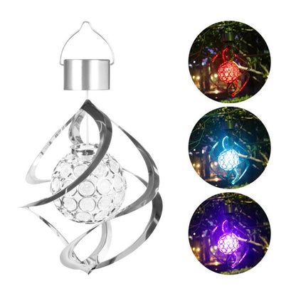 Lampa solara LED RGB spirala pentru gradina/terasa Klevo, se roteste de la vant, 35 x 5.5 cm, rezistenta la apa, tip glob de cristal, 2V, 600 mAh, multicolor