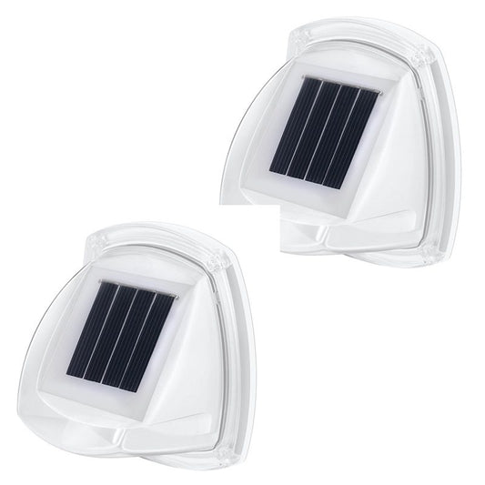 Lampa Solara LED pentru Gradina, Klevo, Set 2 Bucati, Tip Aplica pe Perete, 8.5 x 9 cm, 2V, ABS, 600mAh, Rezistent la apa, 8 LED-uri Alb Rece, Alb