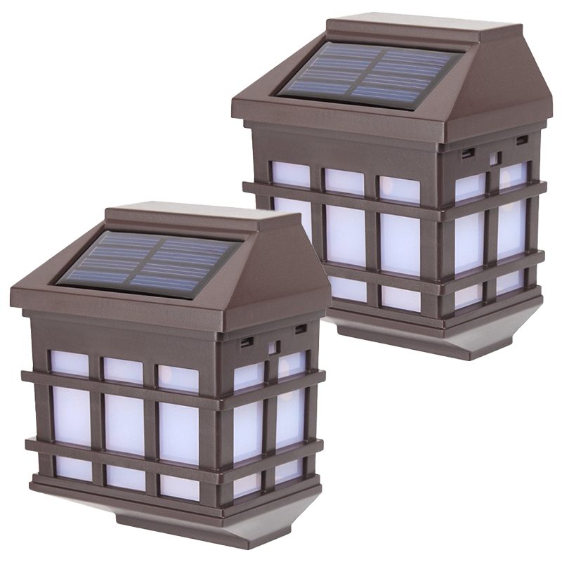 Lampa solara LED tip Felinar pentru perete, Klevo, Set 2 Bucati, 11.5 x 8.3cm, 1.2V, ABS, 400mAh, Lumina Alb Cald, Maro