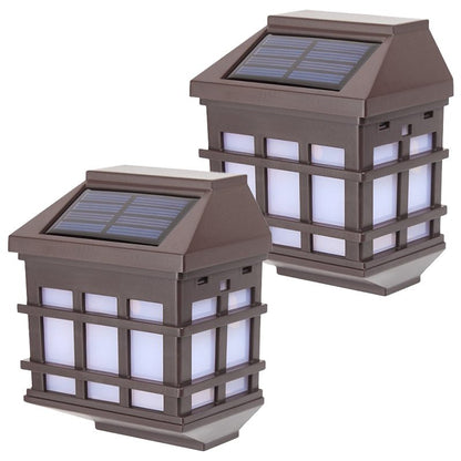 Lampa solara LED tip Felinar pentru perete, Klevo, Set 2 Bucati, 11.5 x 8.3cm, 1.2V, ABS, 400mAh, Lumina Alb Rece, Maro