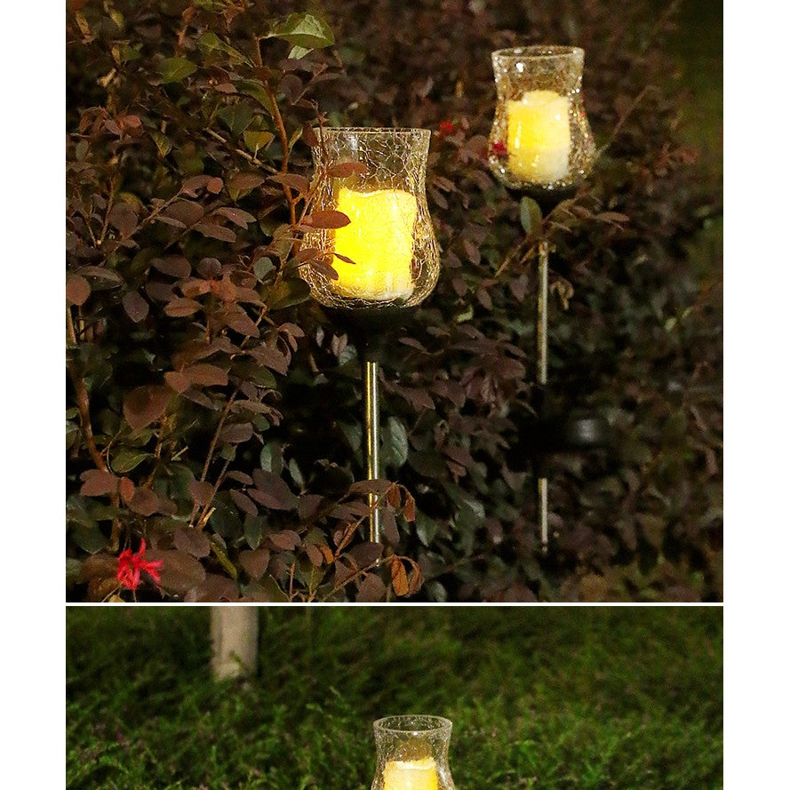 Lampa solara LED tip Lalea pentru gradina Klevo, inaltime 55 cm,  material sticla si ABS, 2V, ABS, 600mAh, alb cald