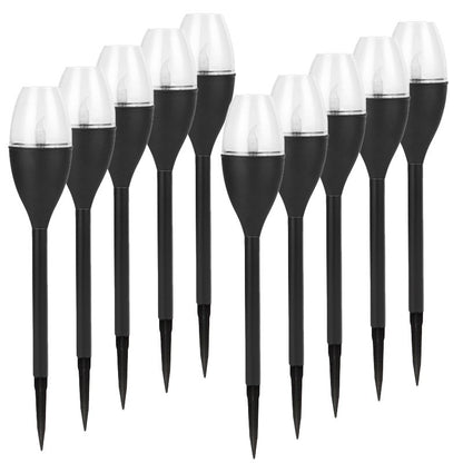 Lampa solara LED pentru gradina, Klevo, Set 10 Bucati, Tip Pahar de Vin, Inaltime 37.5 cm, efect de flacara, PVC si ABS, 2V, 200mAh, Lumina Alb Cald, Negru