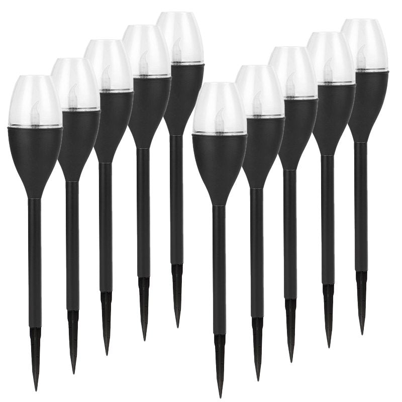 Lampa solara LED pentru gradina, Klevo, Set 10 Bucati, Tip Pahar de Vin, Inaltime 37.5 cm, efect de flacara, PVC si ABS, 2V, 200mAh, Lumina Alb Rece, Negru