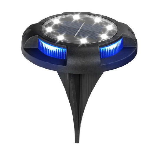 Lampa solara LED tip spot pentru gradina Klevo, cu 4 leduri laterale multicolore si 8 leduri principale alb rece, IP65, material ABS, baterie 2V, 700 mah, 11x13.5 cm, multicolor