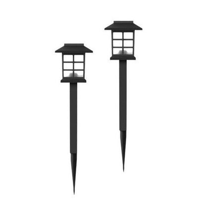 Lampa solara pentru gradina, Klevo, Set 2 Bucati, Tip Felinar la Pamant, LED Lumina Albastra, 38 x 8.6 x 8.6 cm, Negru