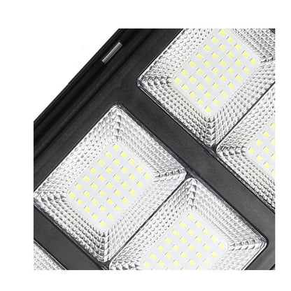 Lampa solara stradala Klevo, cu telecomanda, senzor de miscare si lumina, suport prindere, 135 LED-uri, IP65, ABS, 8AH, 100W, temperatura culoare 6500K, 48.5x22x6.8 cm, autonomie 10-12 ore, negru