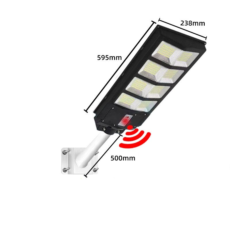 Lampa solara stradala Klevo, cu telecomanda, senzor de miscare si lumina, suport prindere, 180 LED-uri, IP65, ABS, 10AH, 200W, temperatura culoare 6500K, 59.5x23.8x6.8 cm, autonomie 10-12 ore, negru
