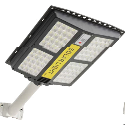 Lampa solara stradala Klevo, cu telecomanda, senzor de miscare si lumina, suport prindere, 280 LED-uri, IP65, ABS, 12AH, 500W, temperatura culoare 6500K, 44.5x37.7x6.6 cm, autonomie 10-12 ore, negru