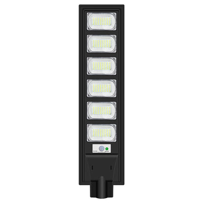 Lampa solara stradala Klevo, cu telecomanda, senzor de miscare si lumina, suport prindere, 288 LED-uri, IP65, ABS, 15AH, 300W, temperatura culoare 6500K, 79x18.8x5 cm, autonomie 10-12 ore, negru