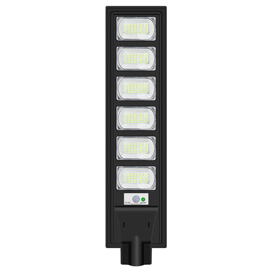 Lampa solara stradala Klevo, cu telecomanda, senzor de miscare si lumina, suport prindere, 288 LED-uri, IP65, ABS, 15AH, 300W, temperatura culoare 6500K, 79x18.8x5 cm, autonomie 10-12 ore, negru