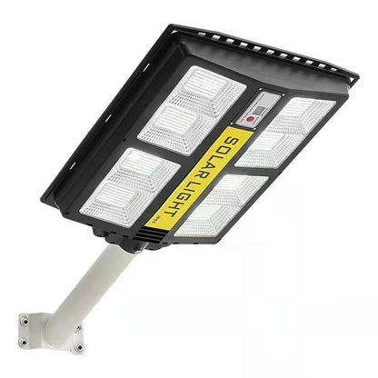 Lampa solara stradala Klevo, cu telecomanda, senzor de miscare si lumina, suport prindere, 720 LED-uri, IP65, ABS, 15AH, 500W, temperatura culoare 6500K, 44.5x34.7x6.6 cm, autonomie 10-12 ore, negru