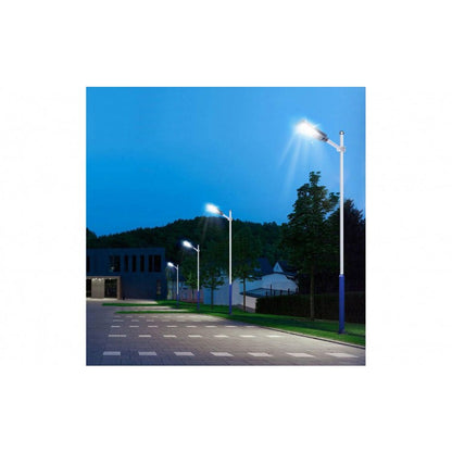 Lampa solara stradala Klevo, cu telecomanda, senzor de miscare si lumina, suport prindere, 48 LED-uri, IP65, ABS, 5AH, 50W, temperatura culoare 6500K, 28.5x18.8x5 cm, autonomie 10-12 ore, negru
