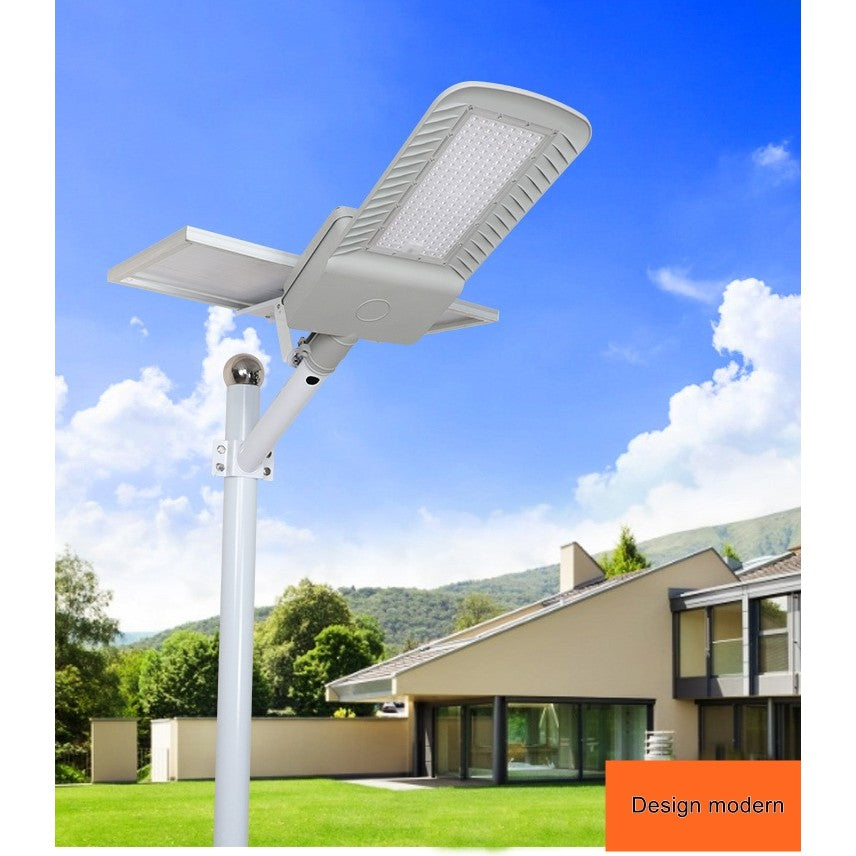 Lampa solara pentru strada sau gradina Klevo, IP65, senzor de lumina, 100 LED-uri SMD, 3150 lm, 500W autonomie 12-16 ore, telecomanda, montare prin fixare, pentru strada sau gradina, finisaj mat, material ABS, 51.5 x 21 x 7.5, lumina alb rece, gri