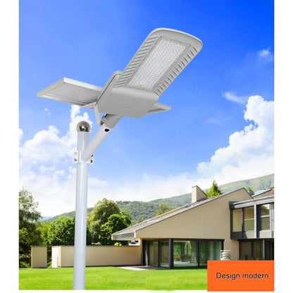 Lampa solara pentru strada sau gradina Klevo, IP65, senzor de lumina, 100 LED-uri SMD, 3150 lm, 500W autonomie 12-16 ore, telecomanda, montare prin fixare, pentru strada sau gradina, finisaj mat, material ABS, 51.5 x 21 x 7.5, lumina alb rece, gri