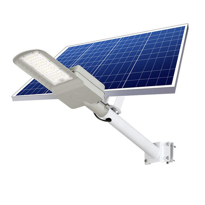 Lampa solara pentru strada sau gradina Klevo, IP65, senzor de lumina, 100 LED-uri SMD, 3150 lm, 500W autonomie 12-16 ore, telecomanda, montare prin fixare, pentru strada sau gradina, finisaj mat, material ABS, 51.5 x 21 x 7.5, lumina alb rece, gri