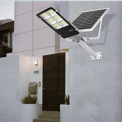 Lampa solara stradala Klevo, IP65, senzor de lumina, 417 LED-uri SMD, 24000 lm, 300W, autonomie 12-16 ore, telecomanda, montare prin fixare, pentru strada sau gradina, finisaj lucios, material ABS, 49.5 x 21 x 6.5 cm, lumina alb rece