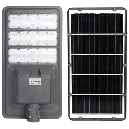 Lampa solara stradala Klevo, IP65, senzor de lumina, 510 LED-uri SMD, 5000 lm, panou 53W, putere 500W, autonomie 12-16 ore, telecomanda, montare prin fixare, pentru strada sau gradina, finisaj mat, material ABS,  91.6 x 36.5 x 8.7 cm, gri