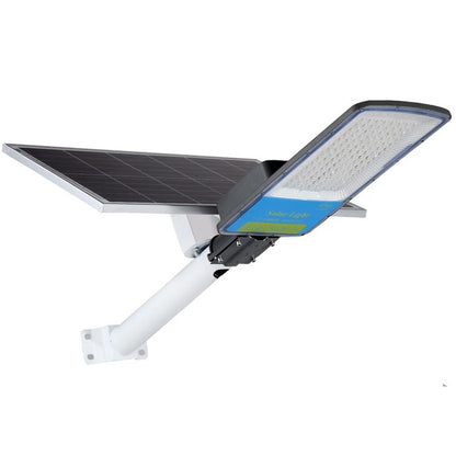 Lampa solara stradala Klevo, IP66, senzor de lumina, 120 LED-uri SMD, 1800 lm, panou 20W, putere 100W, autonomie 12-16 ore, telecomanda, montare prin fixare, pentru strada sau gradina, finisaj mat, material ABS,  49 x 21 x 5.5 cm, gri