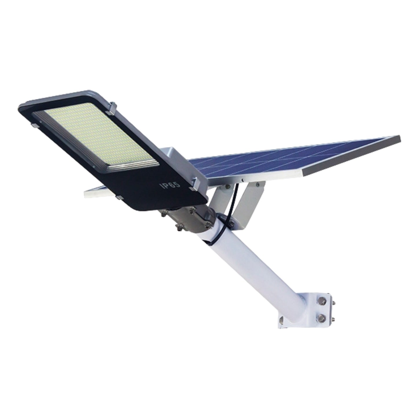 Lampa solara stradala Klevo, pentru curte sau strada, finisaj lucios, rezistent la apa, montare prin fixare, senzor lumina, baterie de litiu, IP65, lumina rece, putere 200W, autonomie 10 ore, 49 x 21 x 6.5 cm, negru