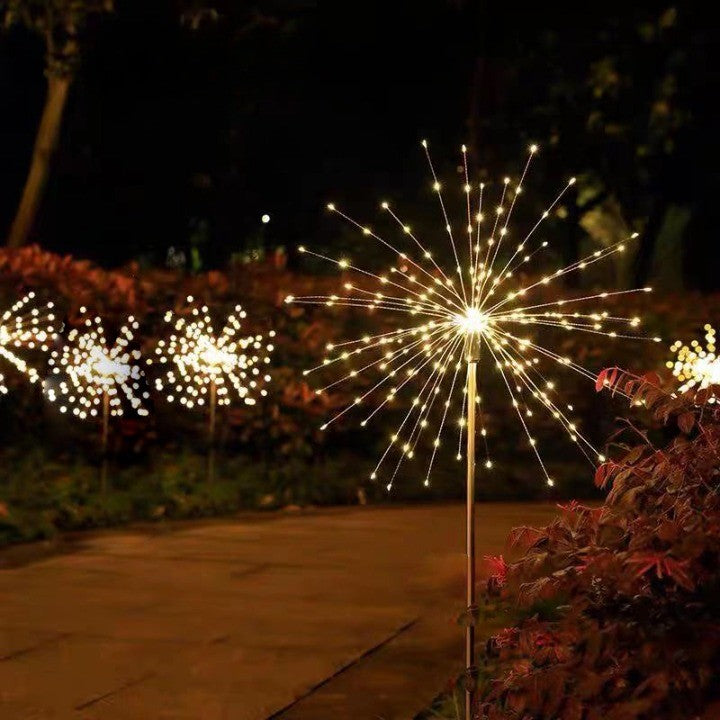 Lampa solara sub forma de artificii, 90 LED-uri, alb cald, Klevo