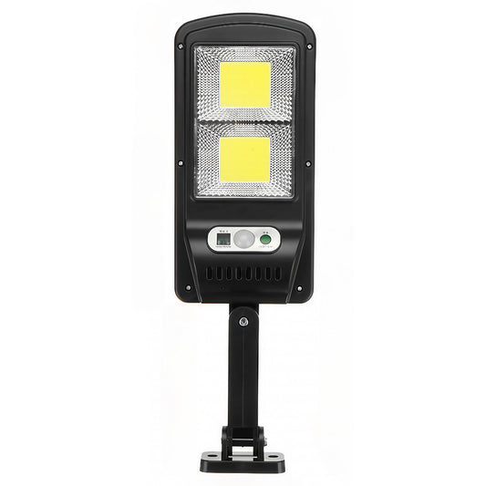 Lampă stradală solară Klevo, cu telecomandă, 36 cm x 11.5 cm, 108 COB LED, 2592 Lumeni, 21.6 W - echivalent 172 W bec incadescent, IP65, Senzor de Miscare, Senzor de Lumina, 2 Grile, Alb Rece