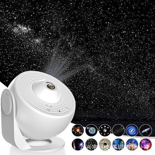 Lampa Tip Proiector Galaxie, Klevo, pentru Dormitor, Tematica Cer Instelat, Model Glob, HD, Rotire 360 de Grade, 13 Imagini, Incarcare USB, 5 W, 11.2x10.8x10.9 cm, Alb