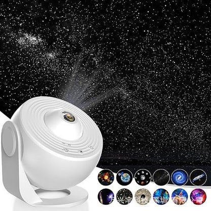 Lampa Tip Proiector Galaxie, Klevo, pentru Dormitor, Tematica Cer Instelat, Model Glob, HD, Rotire 360 de Grade, 13 Imagini, Incarcare USB, 5 W, 11.2x10.8x10.9 cm, Alb