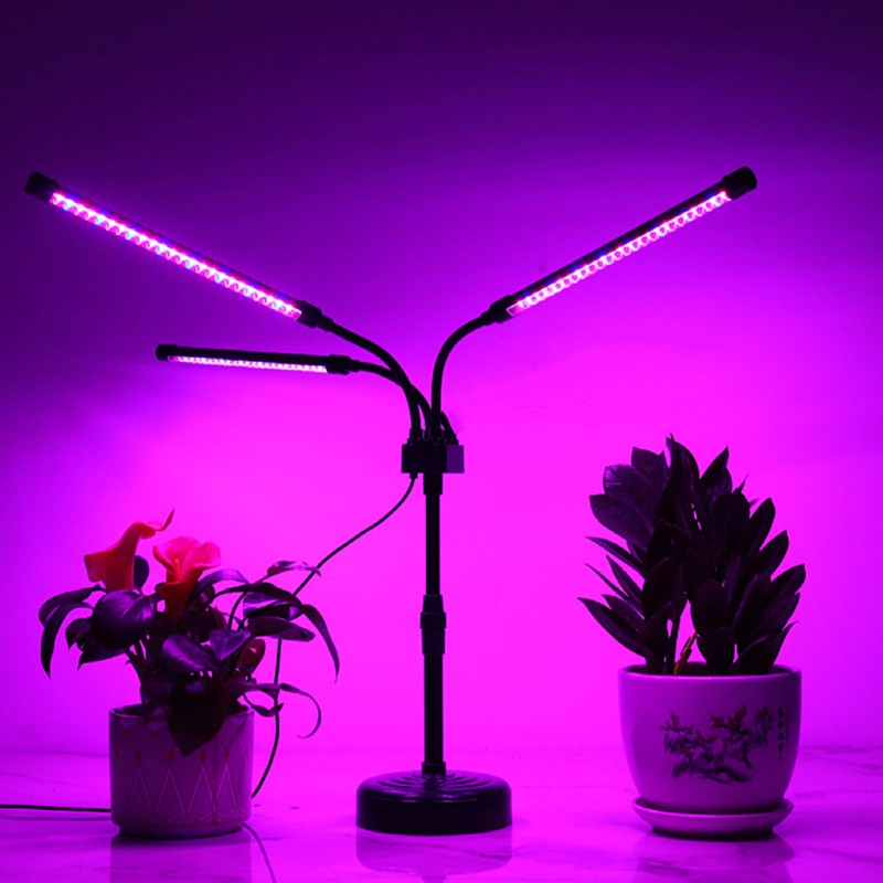 Lampa UV pentru cresterea plantelor, Klevo, Alimentare cu USB, 15W, 3 capete, 72 LED-uri, 9 nivele lumina, Timer, Inaltime Ajustabila pana la 65 cm Lumina Mov