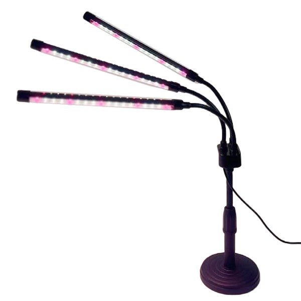 Lampa UV pentru cresterea plantelor, Klevo, conectare la retea, 15W, 3 capete, 54 LED-uri, ajustabila pana la 66.5 cm, Lumina Alb Mov