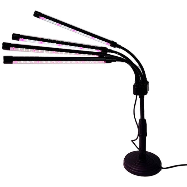 Lampa UV pentru cresterea plantelor, Klevo, conectare la retea, 20W, 4 capete, 72 LED-uri, ajustabila pana la 66.5 cm, Lumina Alb Mov