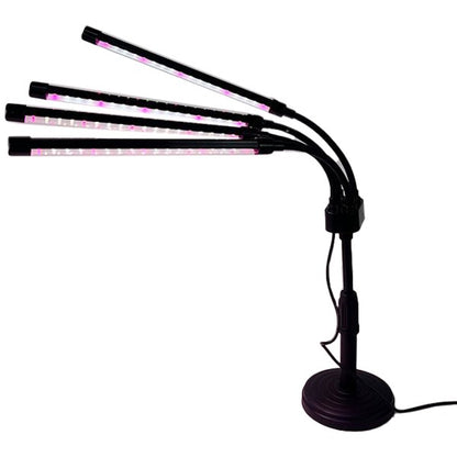 Lampa UV pentru cresterea plantelor, Klevo, conectare la retea, 20W, 4 capete, 72 LED-uri, ajustabila pana la 66.5 cm, Lumina Alb Mov