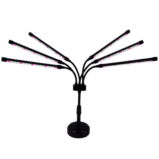 Lampa UV pentru cresterea plantelor, Klevo, conectare la retea, 30W, 6 capete, 108 LED-uri, ajustabila pana la 68.5 cm, Lumina Alb Mov