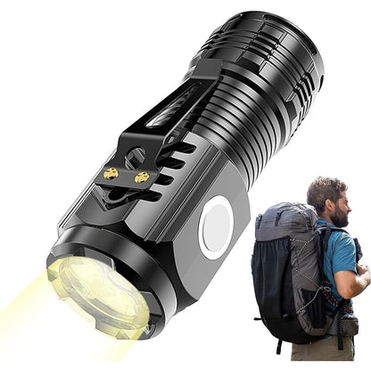 Lanterna cu 3 Nuclee Led, Klevo, Incarcare USB, Autonomie 4-20h, Raza Maxima 100-200 m, 5W, 4 x 4 x 9 cm, Suport de Agatat, Fund Magnetic, Negru