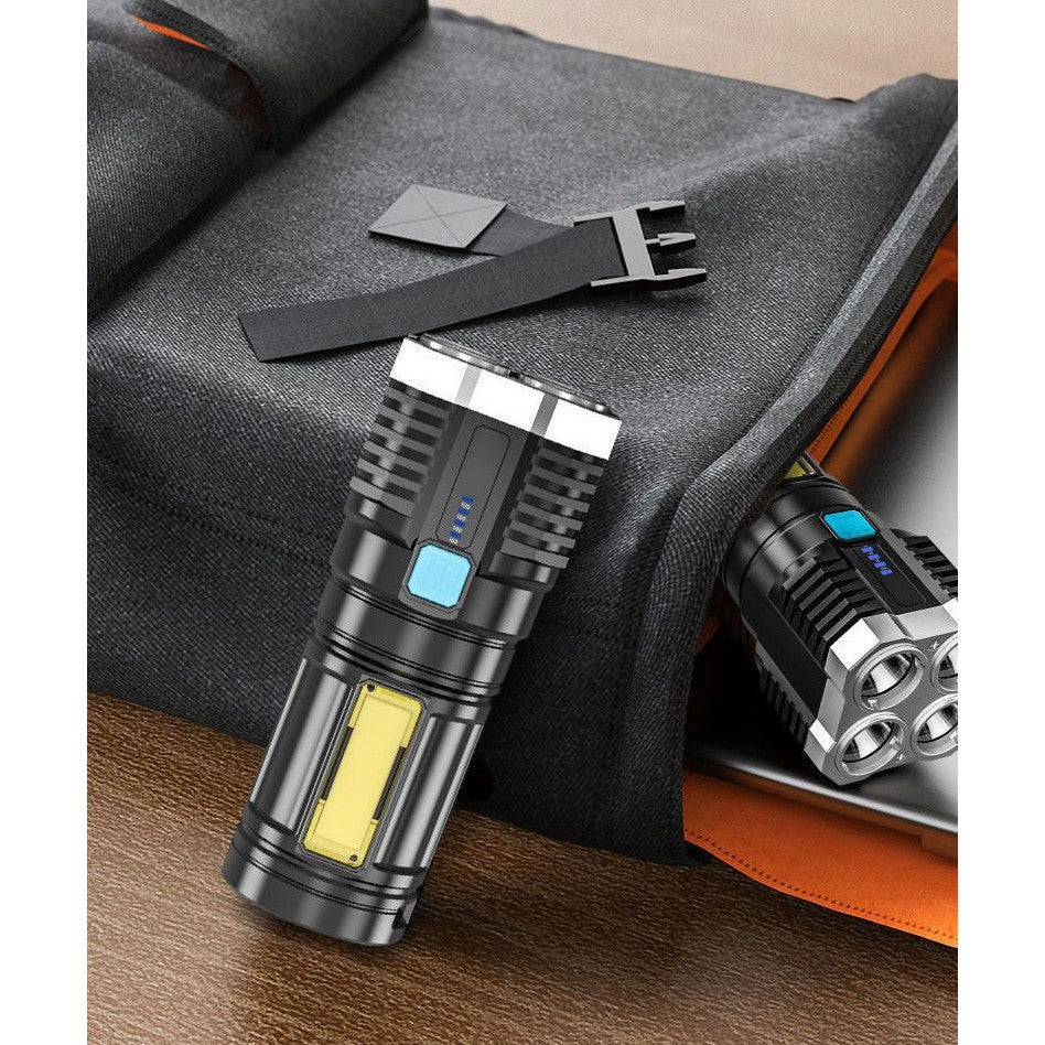 Lanterna LED Tactica 2 in 1, Klevo, 4 Moduri de Iluminare, Tip Proiector COB, Rezistenta la Apa, Reincarcabila, USB, Lanterna de Drumetii, 13.6 x 5 cm, Negru
