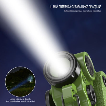 Lanterna Mini de Buzunar Tip Breloc, Klevo, Incarcare prin USB Type C, Multifunctionala, pentru Exterior, Camping, Alpinism, Ciclism, Mini Lanterna Elvis, 6.1 x 5 x 2.5 cm, Lumina Puternica, Culoare Verde