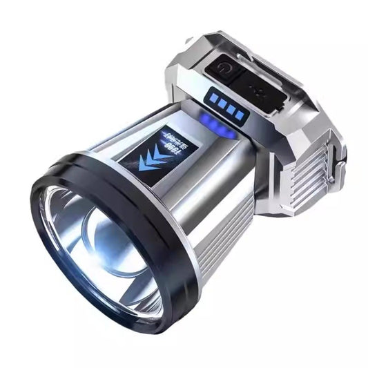 Lanterna Power Bank LED, Klevo, cu Suport pentru Cap, Incarcare USB, Raza 100-200m, 5W, 3 Trepte de Lumina, Afisaj Baterie, Argintiu
