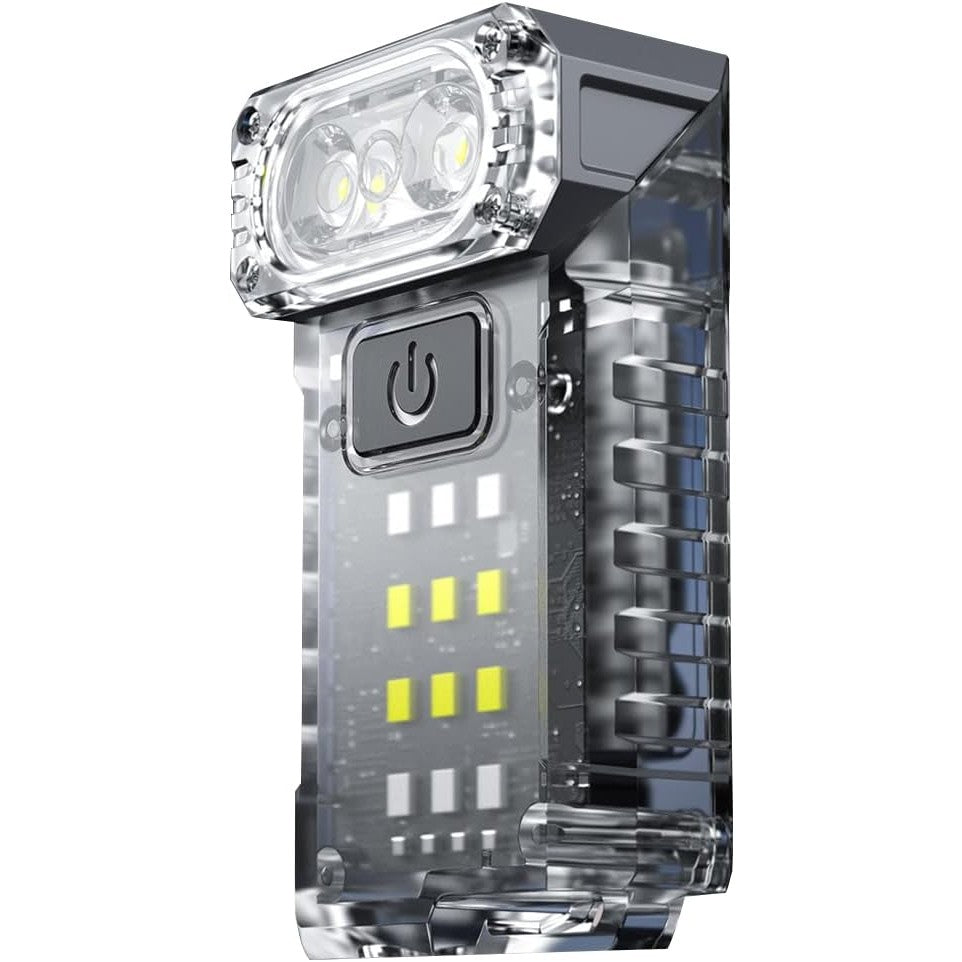 Lanterna UV LED Portabila, Klevo, Incarcare USB Tip C, Raza 50 m, 5W, 3 Culori de Lumina, 1200 mAh, 8 x 2 x 4.2 cm, Transparent Fluorescent