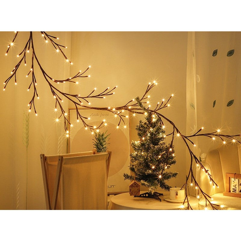 Instalatie Craciun tip Creanga Klevo, 144 LED-uri, Conectare USB, 8 Jocuri de Lumini, Telecomanda, 2.5 m, Prelungitor 2 m, 3V, Fir Negru, Alb Cald