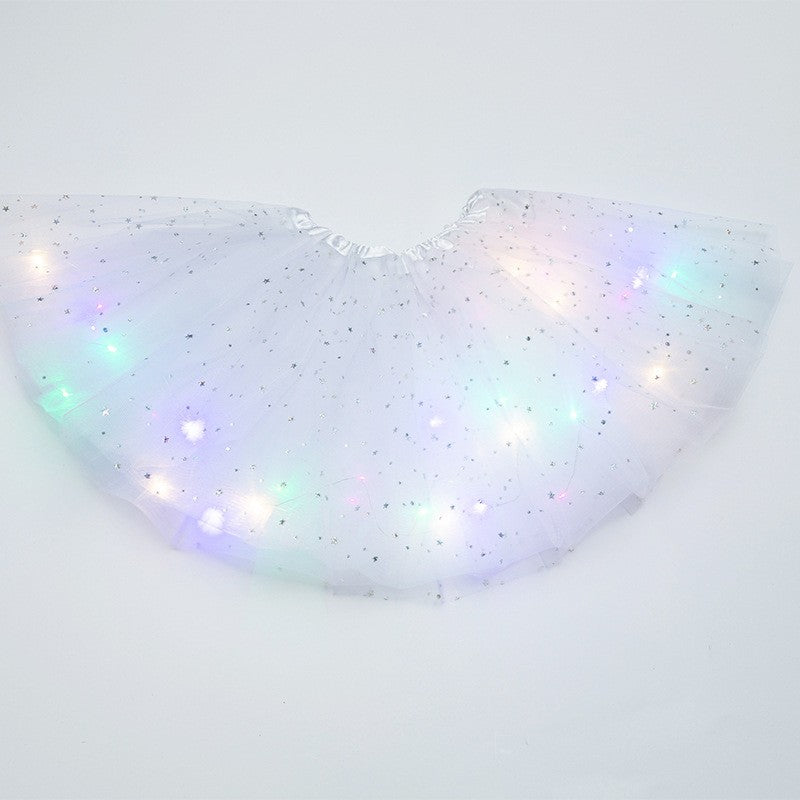 Fusta LED pentru Copii, Klevo, Tutu de Balet pentru Fetite cu Luminite Multicolore Incorporate, Model Stelute, 30 cm Lungime, Alb