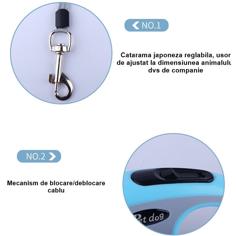 Lesa Automata Retractabila, Klevo, pentru Caini, 3m, 20 kg, ABS, Verde/Bleu, 8x12x4 cm