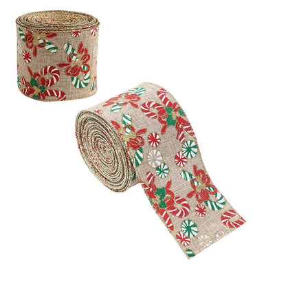 Panglica Decorativa pentru Craciun, Klevo, Ornament pentru Brad de Craciun, Pretreceri, Panglica cu Design Acadele de Craciun, 200 x 6.3 cm, Khaki