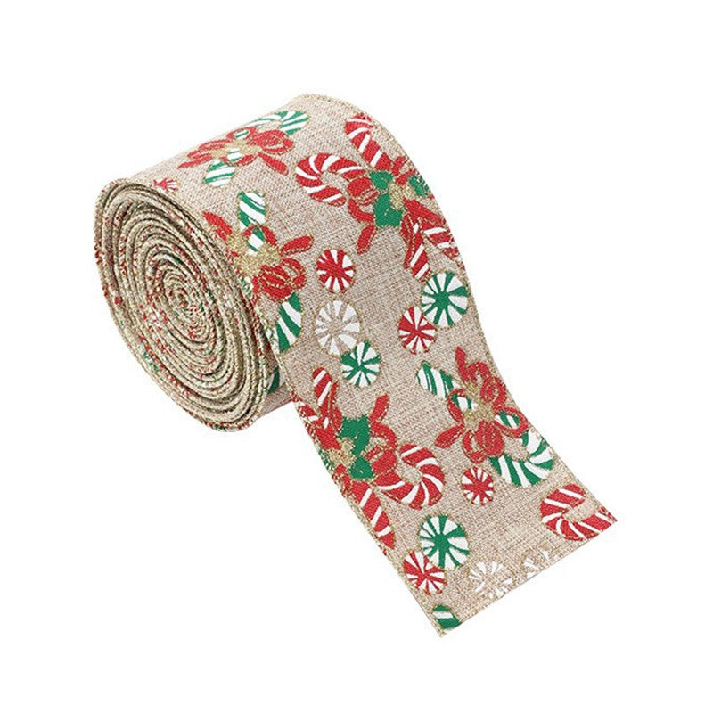 Panglica Decorativa pentru Craciun, Klevo, Ornament pentru Brad de Craciun, Pretreceri, Panglica cu Design Acadele de Craciun, 200 x 6.3 cm, Khaki