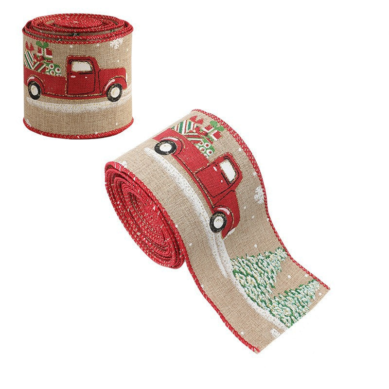 Panglica Decorativa pentru Craciun, Klevo, Ornament pentru Brad de Craciun, Pretreceri, Panglica cu Design Masina Rosie, 200 x 6.3 cm, Khaki