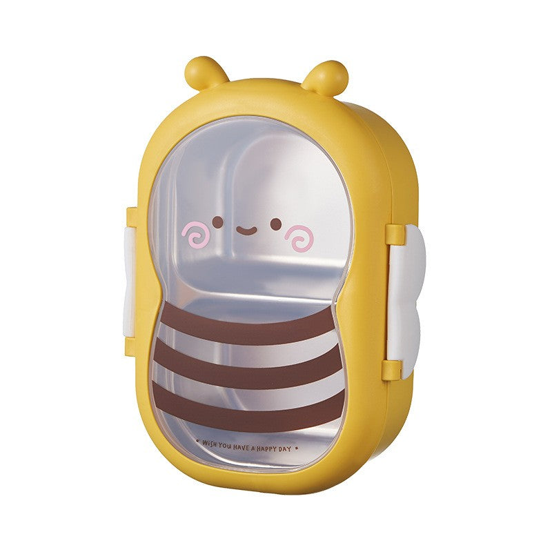 Cutie pentru Pranz, Klevo, din PP si Otel Inoxidabil, Model Albina, 2 Compartimente, 301-500 ml, Galben