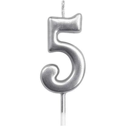 Lumanare de Tort, Klevo, Model Cifra 5, Party, 4.5 x 2.5 cm, din Parafina, Argintiu